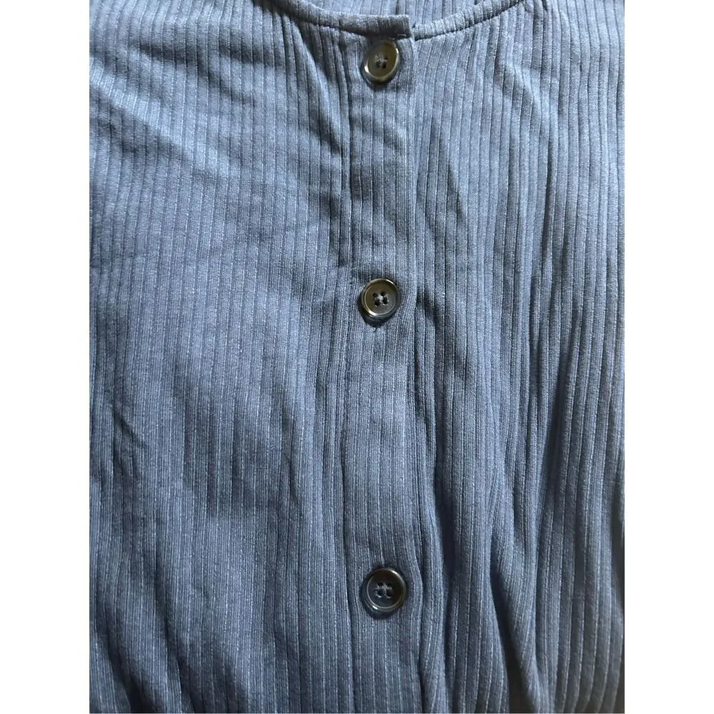 NEW Blue Ribbed Button Down Short Sleeve Romper S - Image 3
