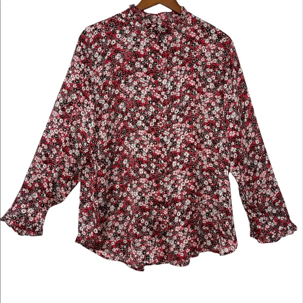 Tommy Hilfiger floral cuff sleeves ruffled collar button up shirt plus size - Image 9