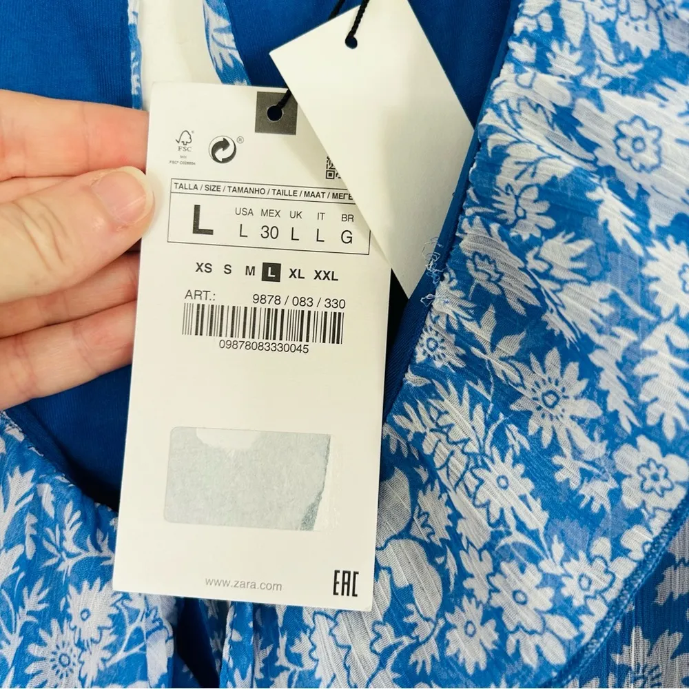 Zara Blue White Floral Ruffle Long Sleeve Short Romper NWT L - Image 7