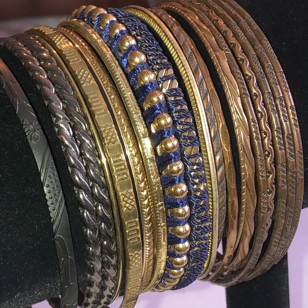 Multi Color Gold Tone Copper Tone Brass Fabric Boho Bangles - Image 2