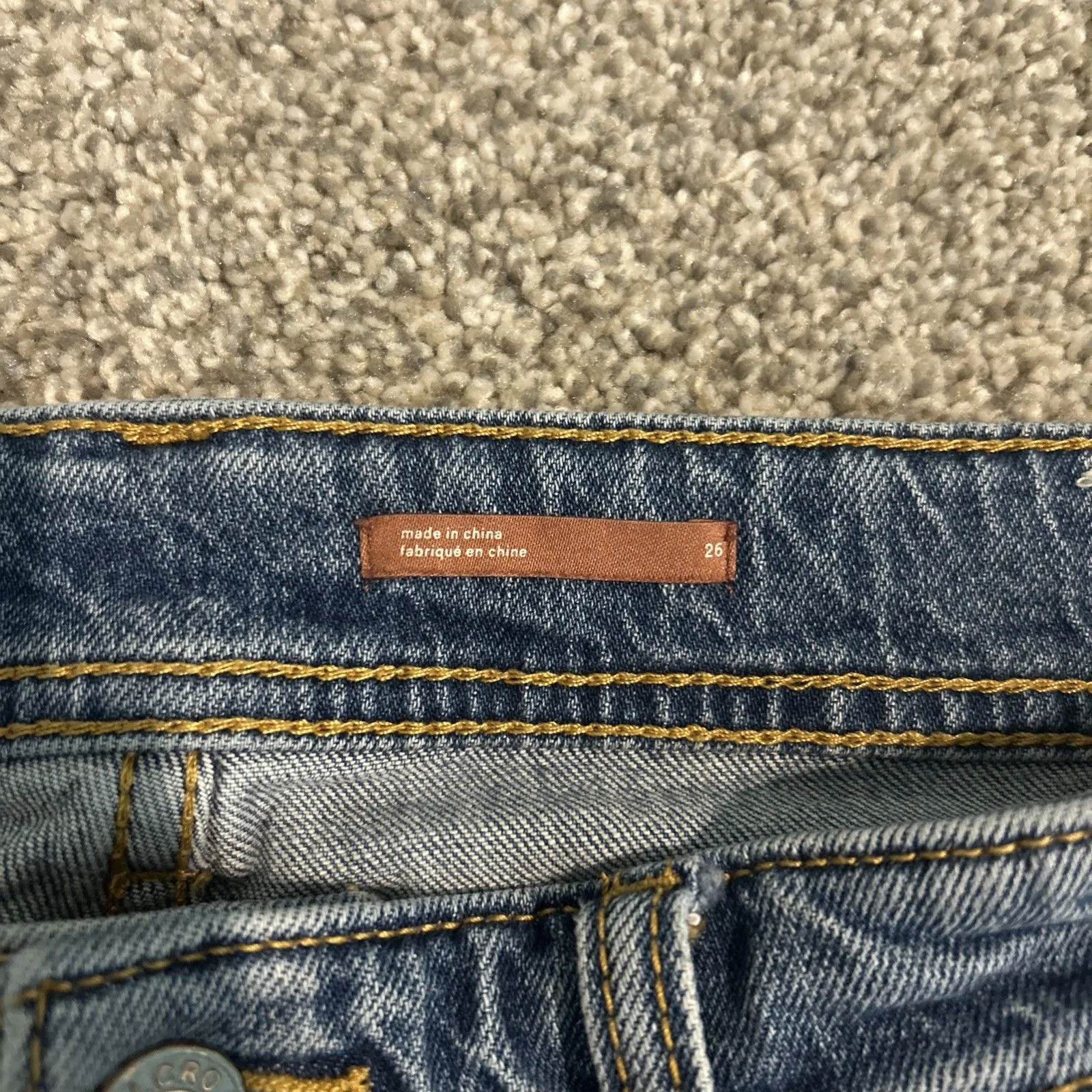 Pilcro Medium Wash Patchwork Splatter Slim Boyfriend Mid Rise Jeans 26 Blue Red - Image 3