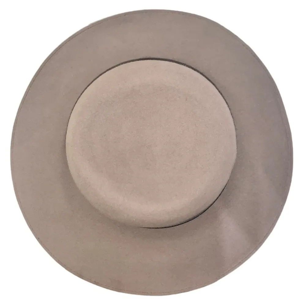 Patricia Underwood Taupe Wool Felt & Black Leather Trim Wide Brim Fedora Hat Gray - Image 4