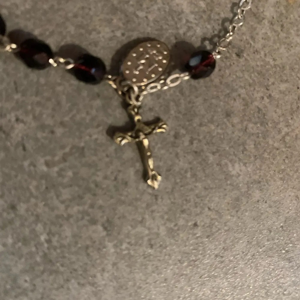 Garnet Gemstone Rosary Bracelet 6mm Miraculous medal Benedict crucifix Italy Silver - Image 5