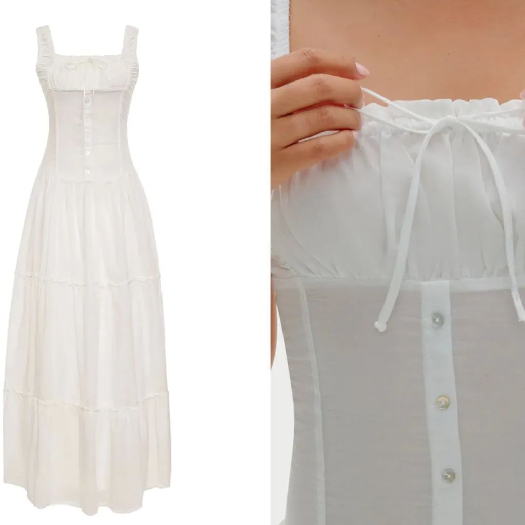 Frankie's Bikinis Christabelle Ruffle Maxi Dress in Sunrose White Large $170 - Image 3