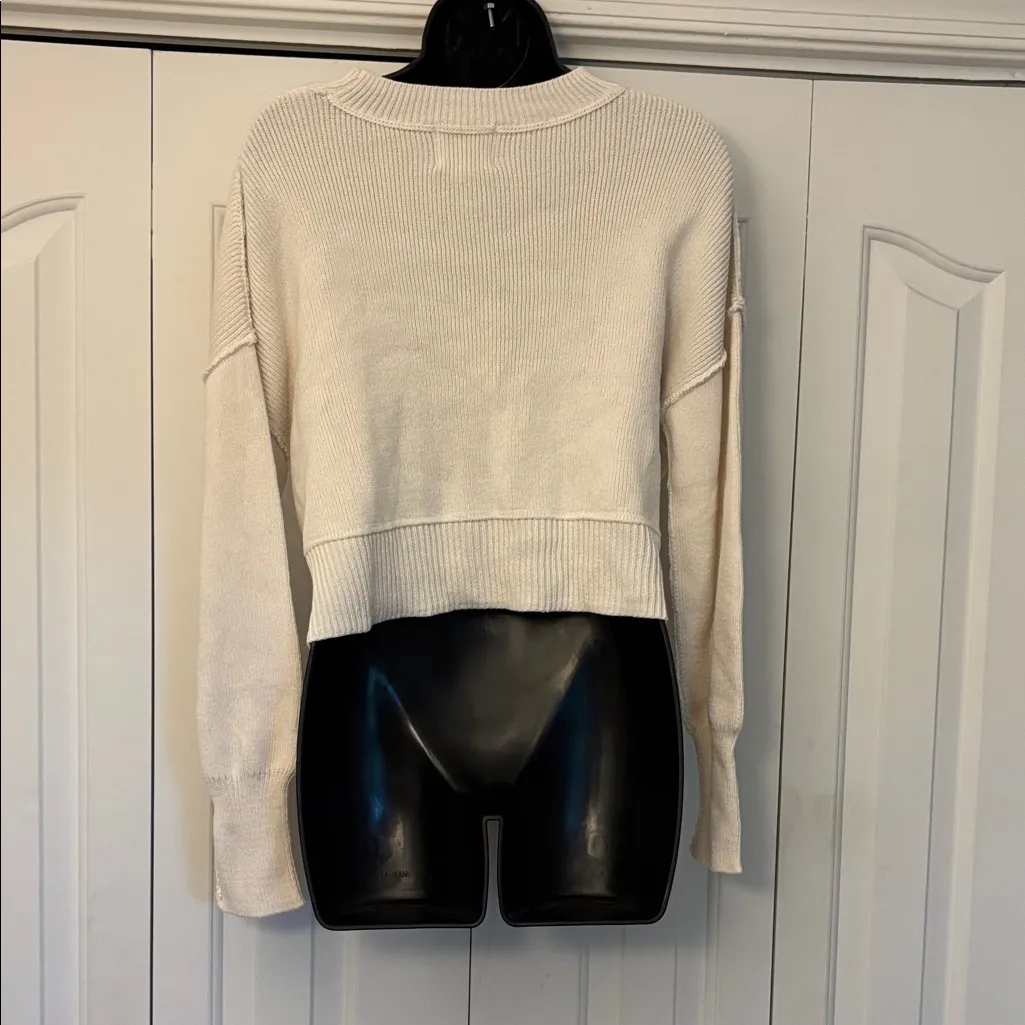 Pink Rose Crew Neck Sweater Blizzard White Women Size XS - Image 3