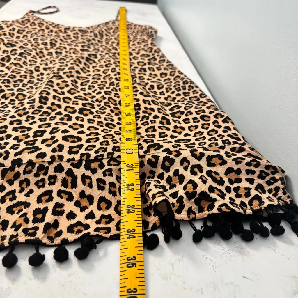 THML Leopard Print Mini Dress M Beige Black Pom Pom Hem - Image 7