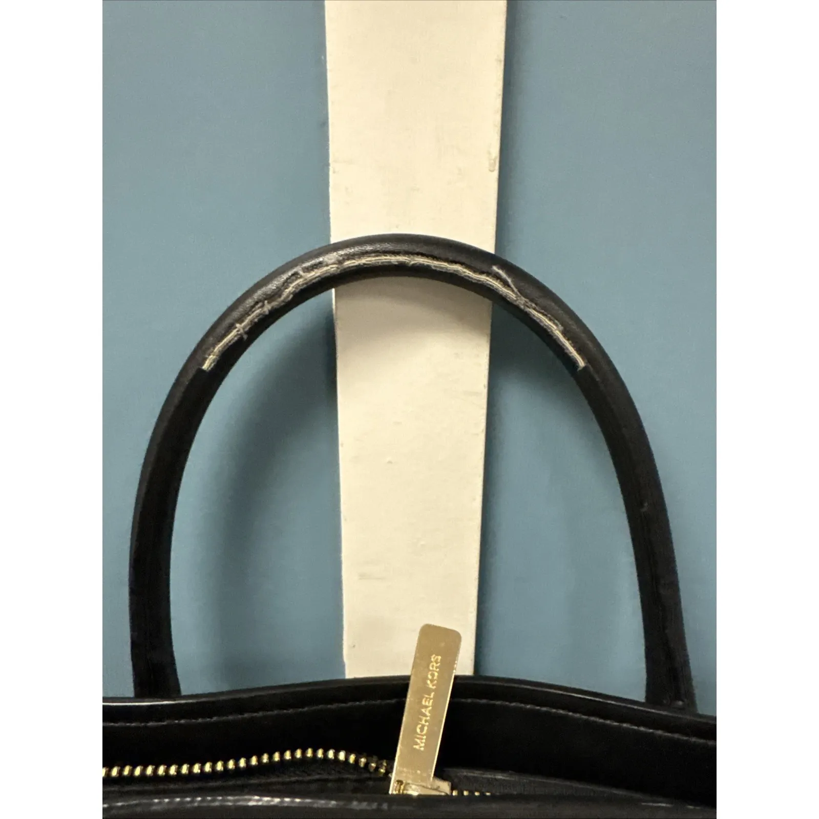 Michael Kors Black Handbag 2-Way‎ Gold Accents 13" X 11" X 6" - Image 4