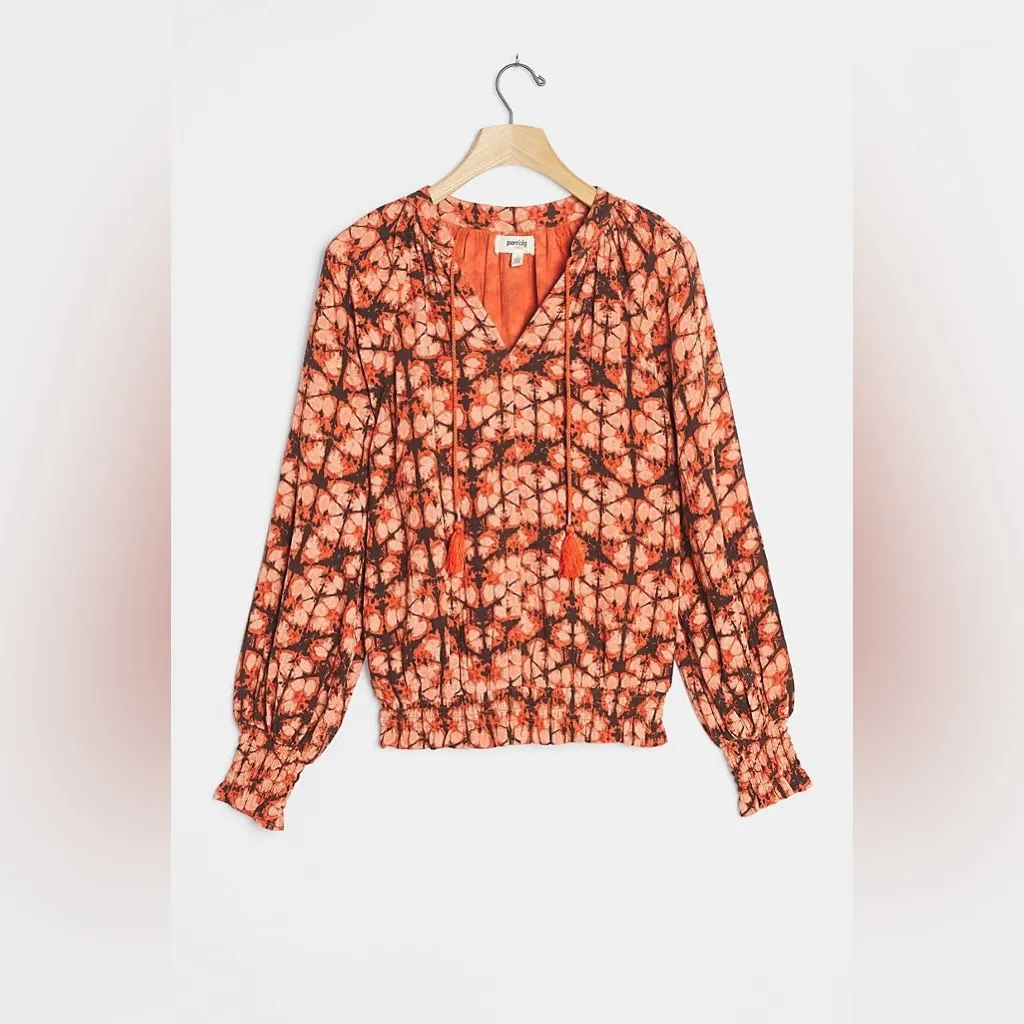 ANTHROPOLOGIE Porridge Elisabeth Peasant Blouse Tassel Boho Abstract Size M - Image 3