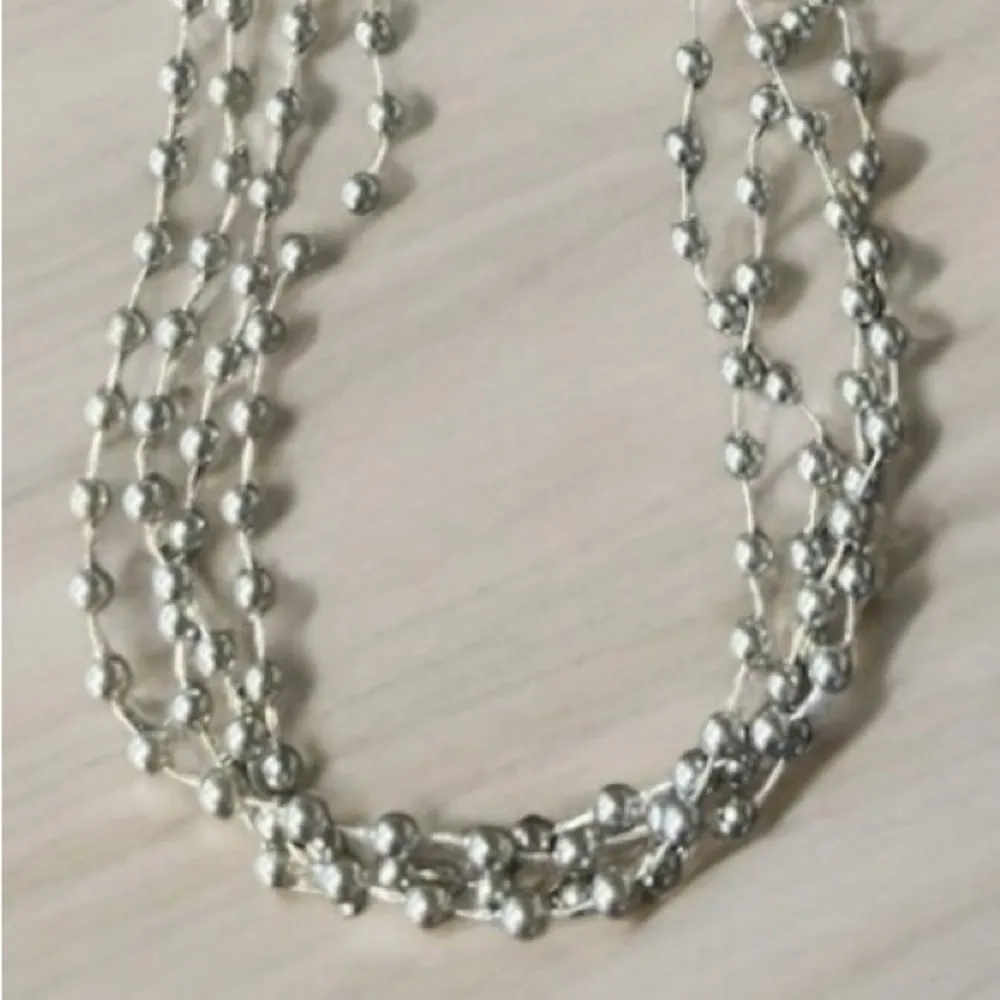 Layered Faux Pearl Necklace Silver 16” Versatile Snap Closure - Image 4