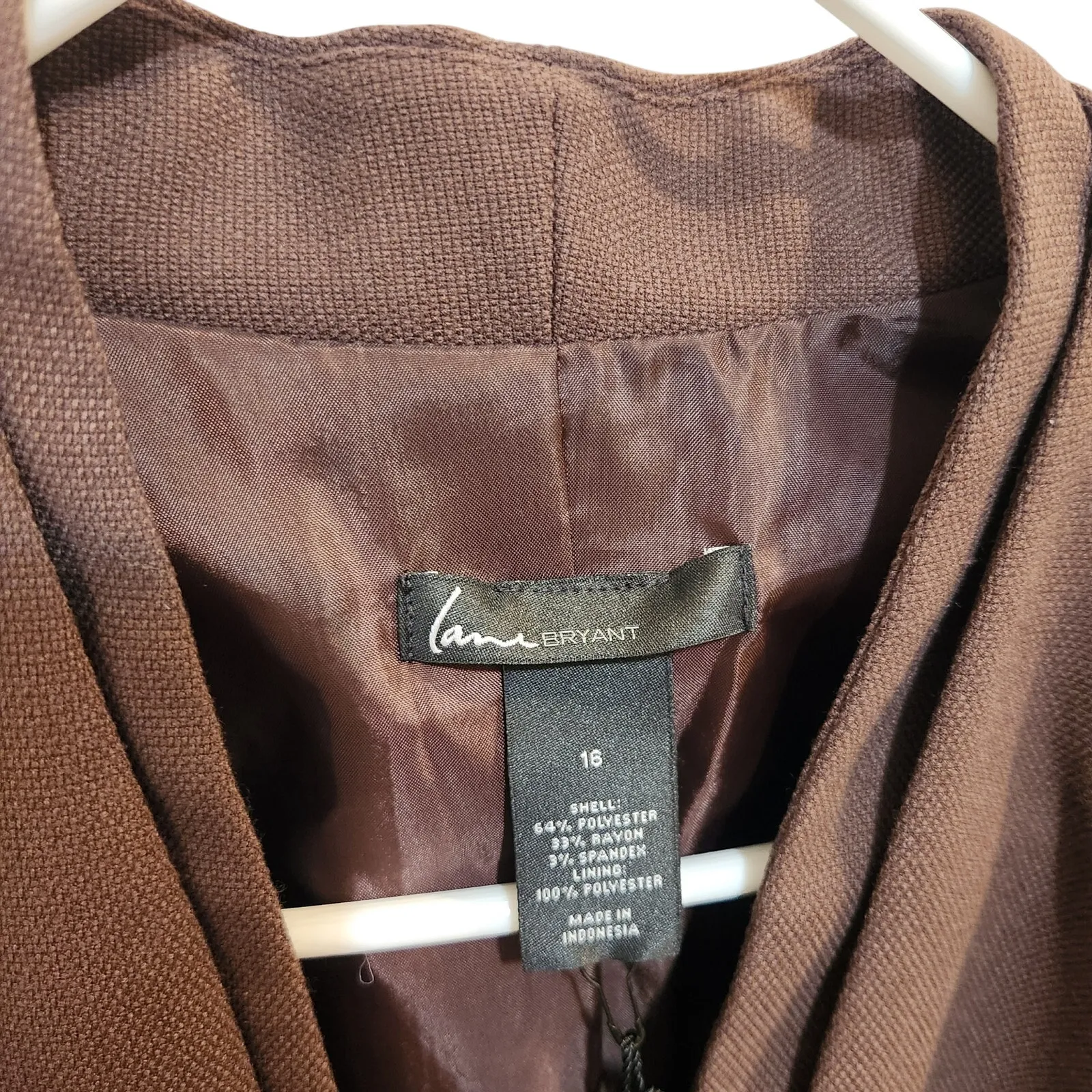 Lane Bryant Brown Hook & Eye Textured Tailored Stretch Blazer Jacket Size 16 - Image 7