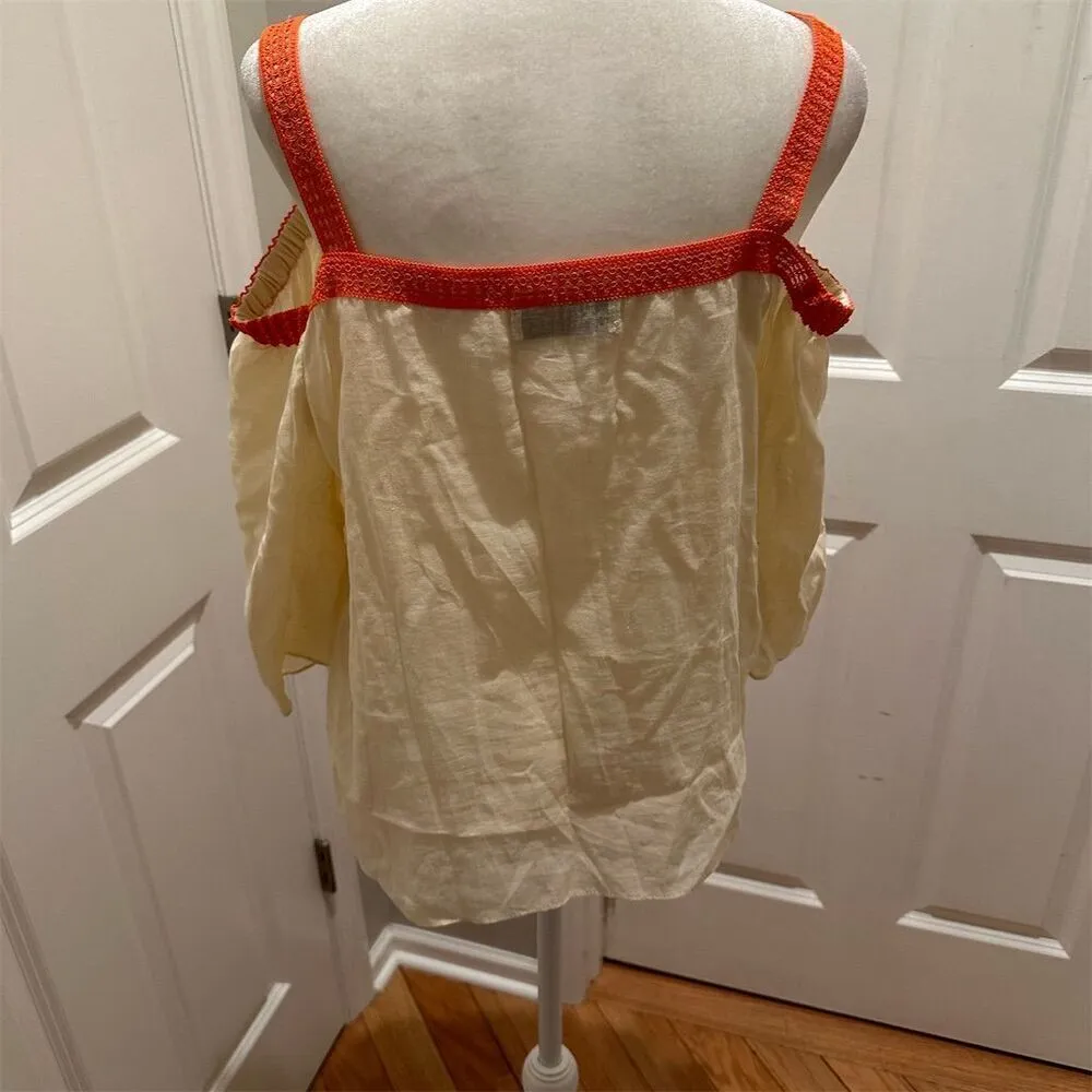 Bohemian Peasant Blouse Ivory Embroidered Off Shoulder 3/4 Sleeve Women's Top - Image 5