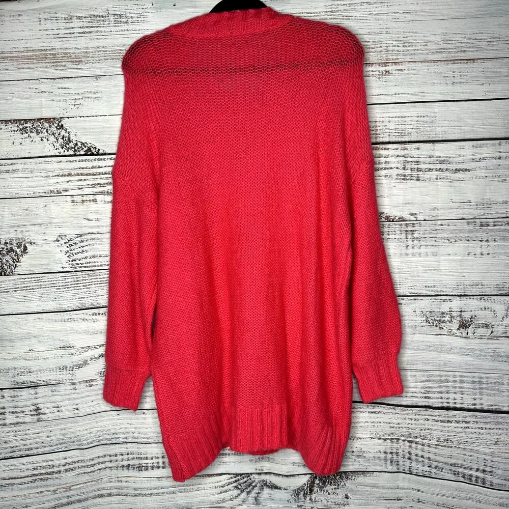 aerie New Happy Place Oversized Cable Knit Sweater Wool Blend Bright Pink Small - Image 7