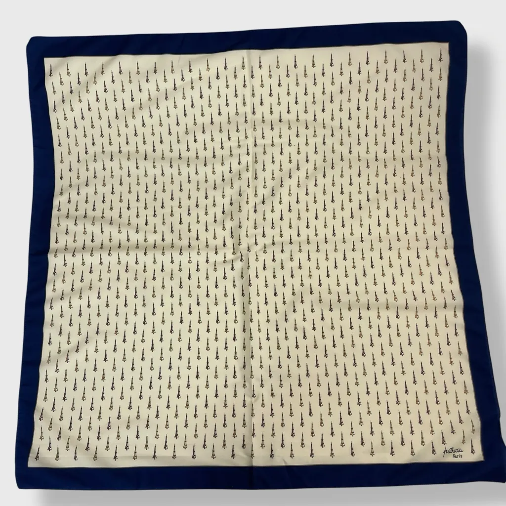 Patricia Scarf Paris Eiffel Tower Print Pattern Cream Navy Blue Playful Women - Image 3