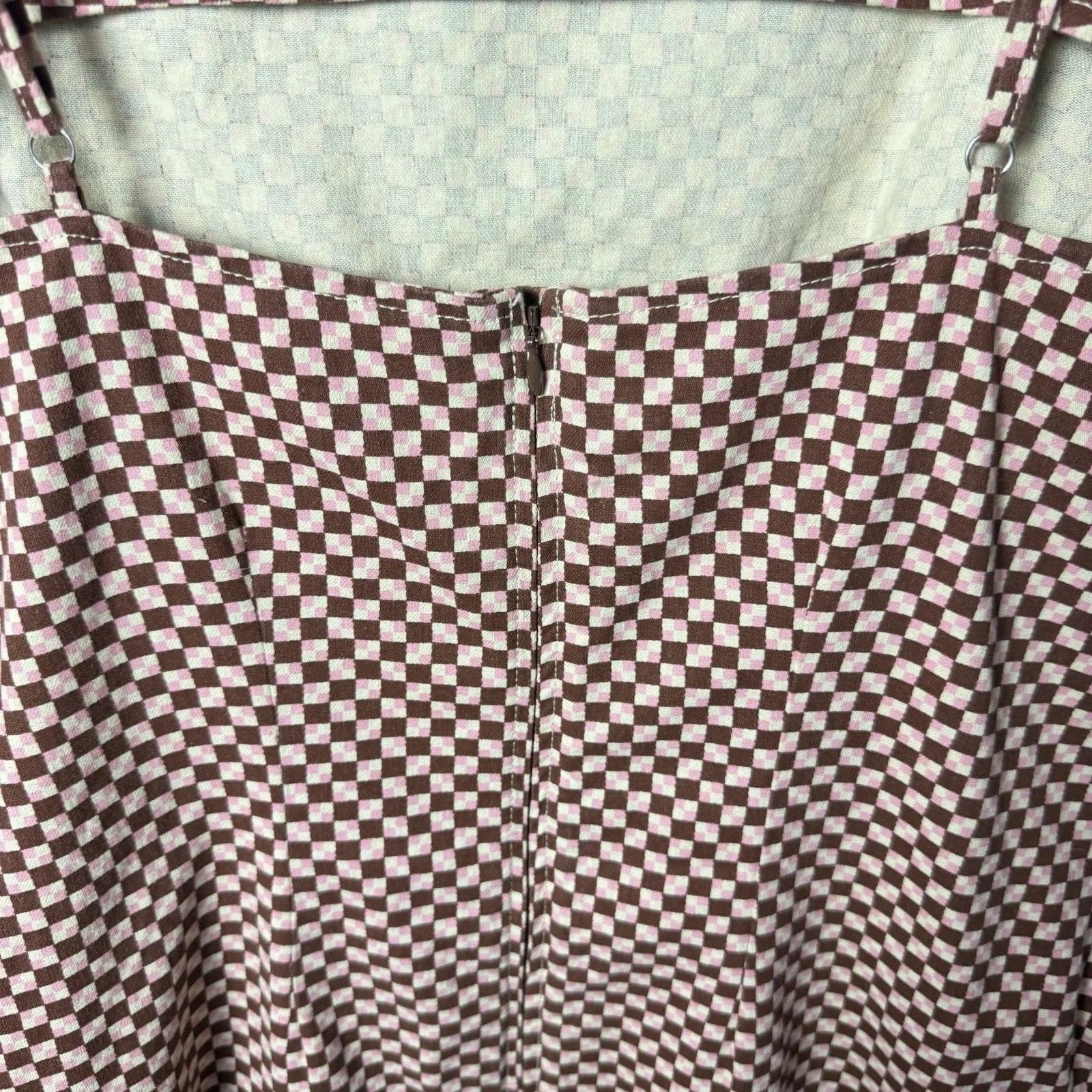 Levi's Womens Mini Dress Square Neck Cotton Pink Checkered Casual Size L - Image 8