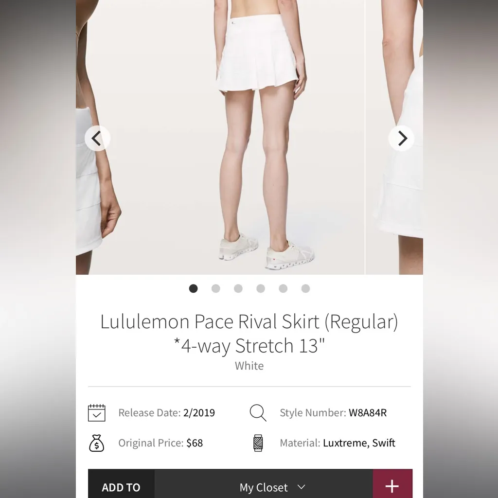 Lululemon Pace Rival Skirt (Regular) *4-way Stretch 13"
White
Size 4 - Image 7