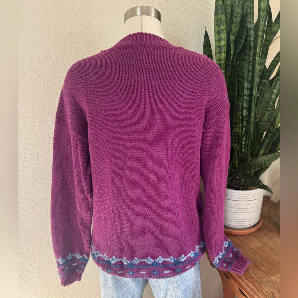 Vintage Chunky Floral Knit Ramie Cotton Sweater S 90s Purple - Image 5