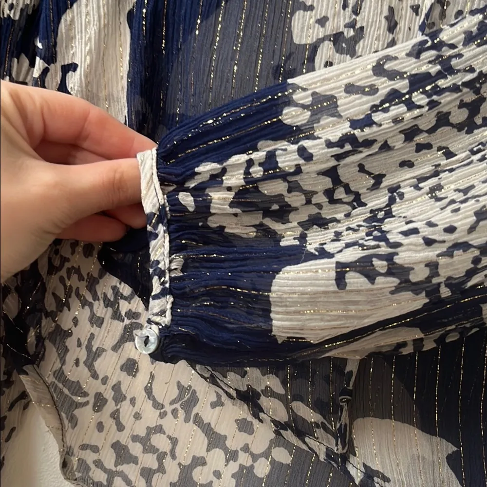 Zara | Sheer Navy White Gold Floral Blouse XS - Image 5