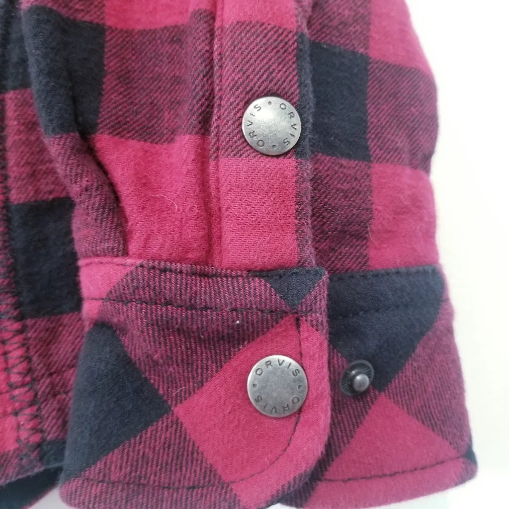 Orvis Red and Black Flannel Plaid Shirt Shacket Fleece Lined - Image 11