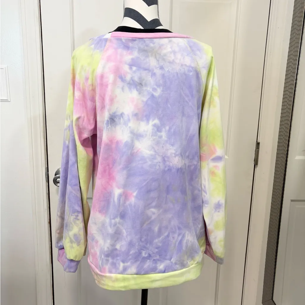 Pastel Smash Tie Dye Sweatshirt Round Neck Puff Long Sleeve Oversized Soft Cozy Pink Size M - Image 5