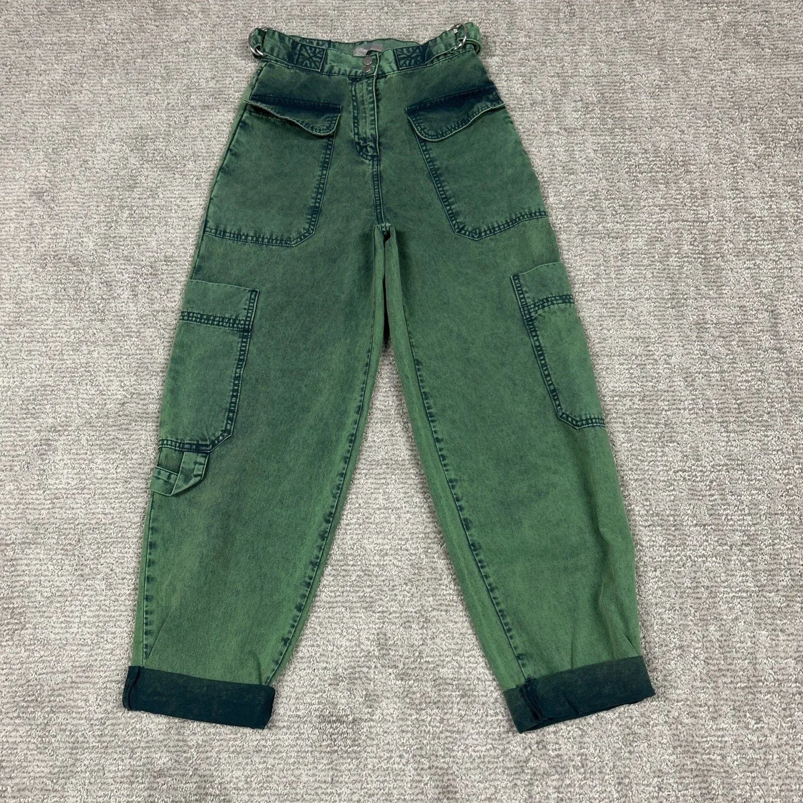 ASOS Barrel Leg Jeans Womens 2 Green Carpenter Cargo Baggy Balloon Pants - Image 2