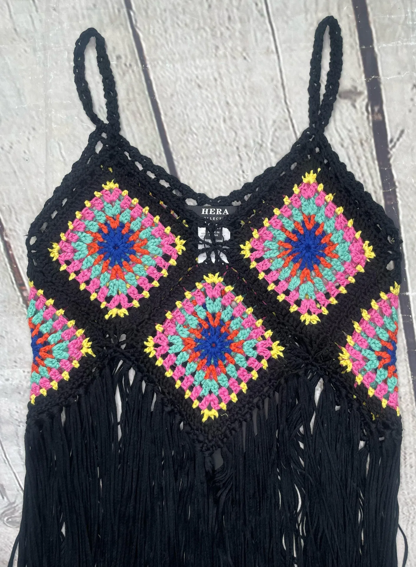 Hera Collection Crochet Granny Square Fringe Top NWT! - Image 9
