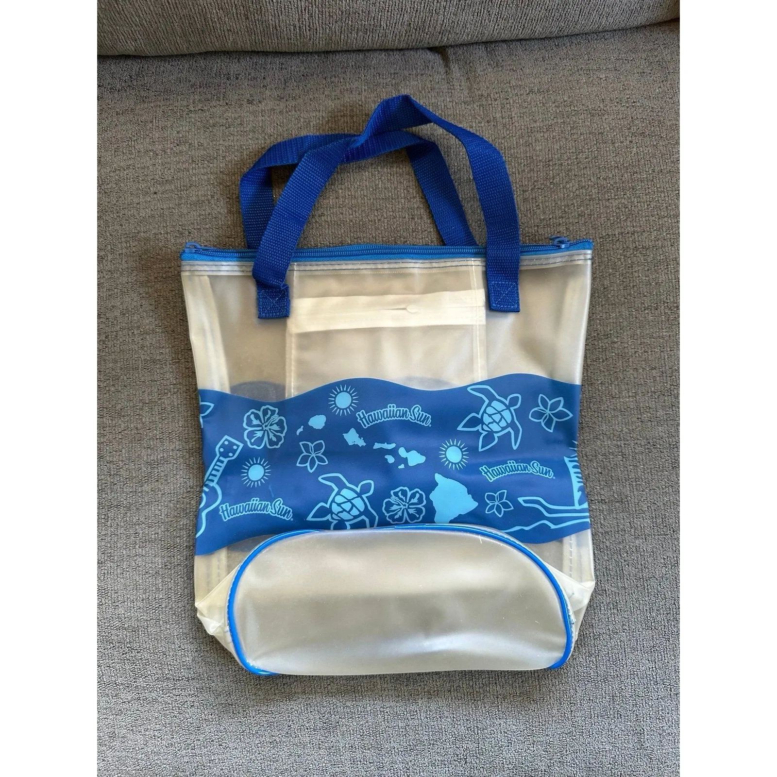 Hawaiian Sun Hibiscus Turtle Plumeria Ukulele Clear Plastic Summer Tote Bag - Image 3