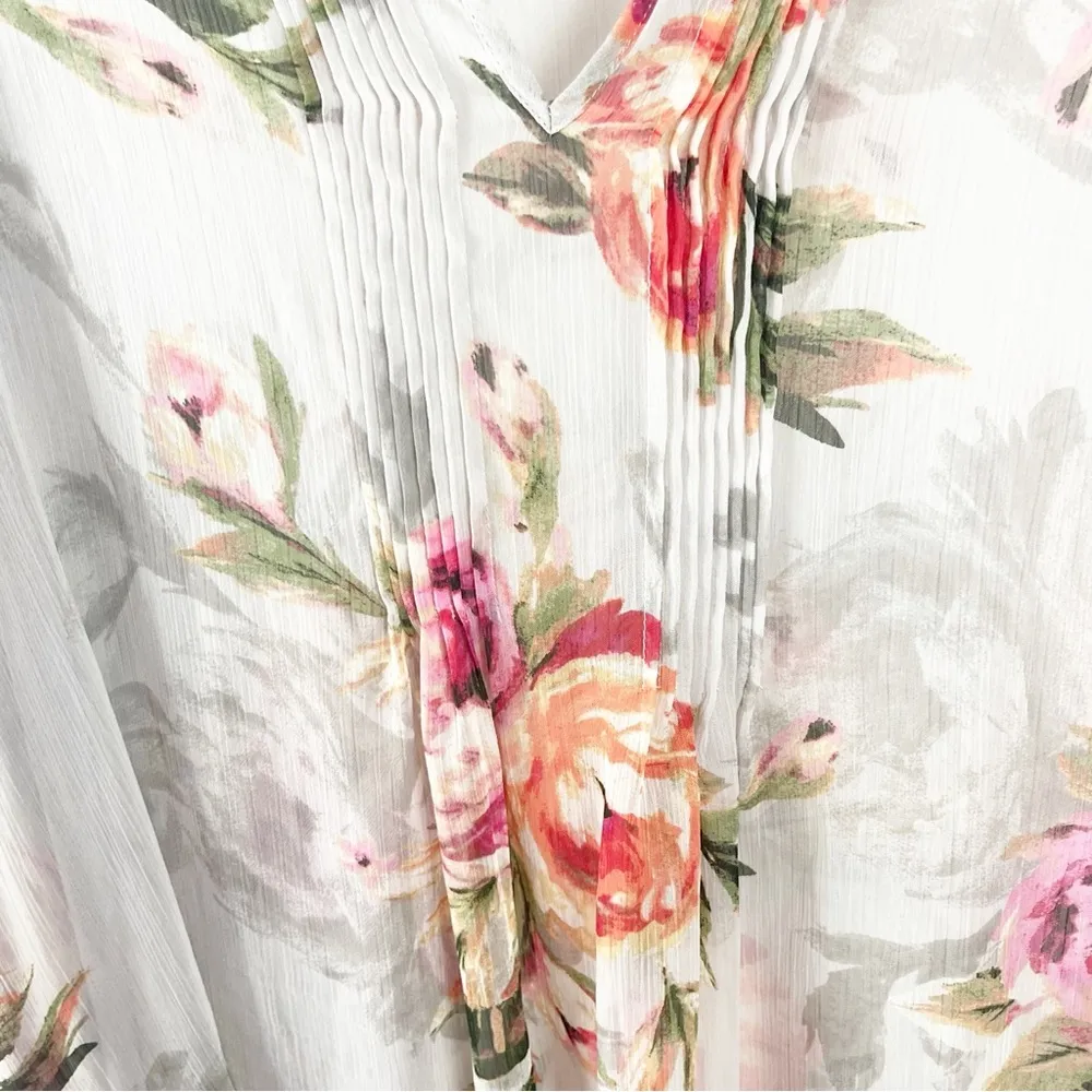 SUSAN GRAVER Sheer Floral Lace Trim Accents Long Sleeves Tunic Top, Size 3X - Image 7