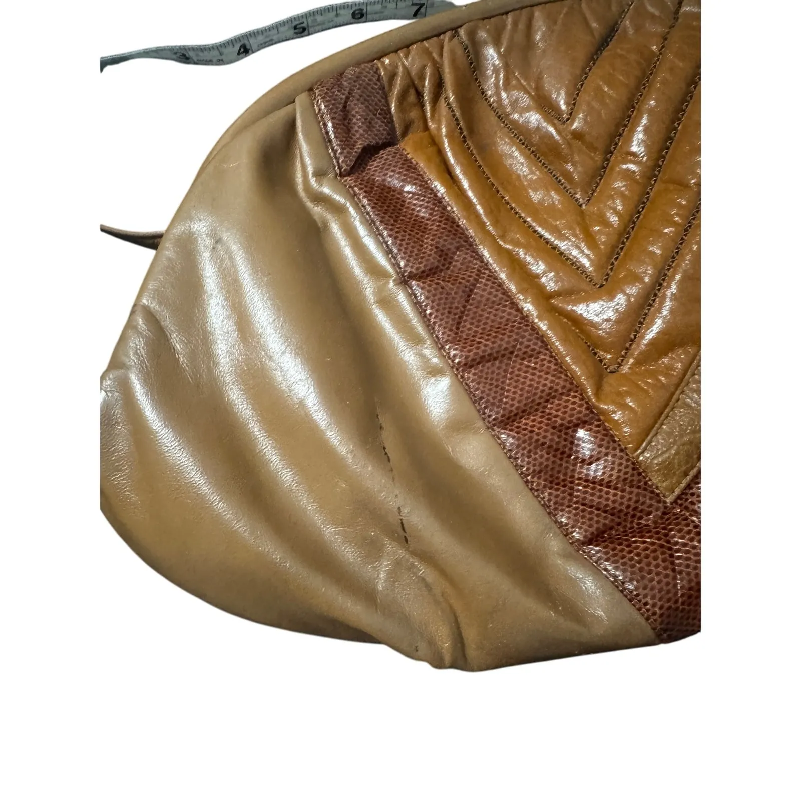 Vintage Sharif Leather Patchwork Purse 1980s Crossbody Bag Brown Tan Retro - Image 6