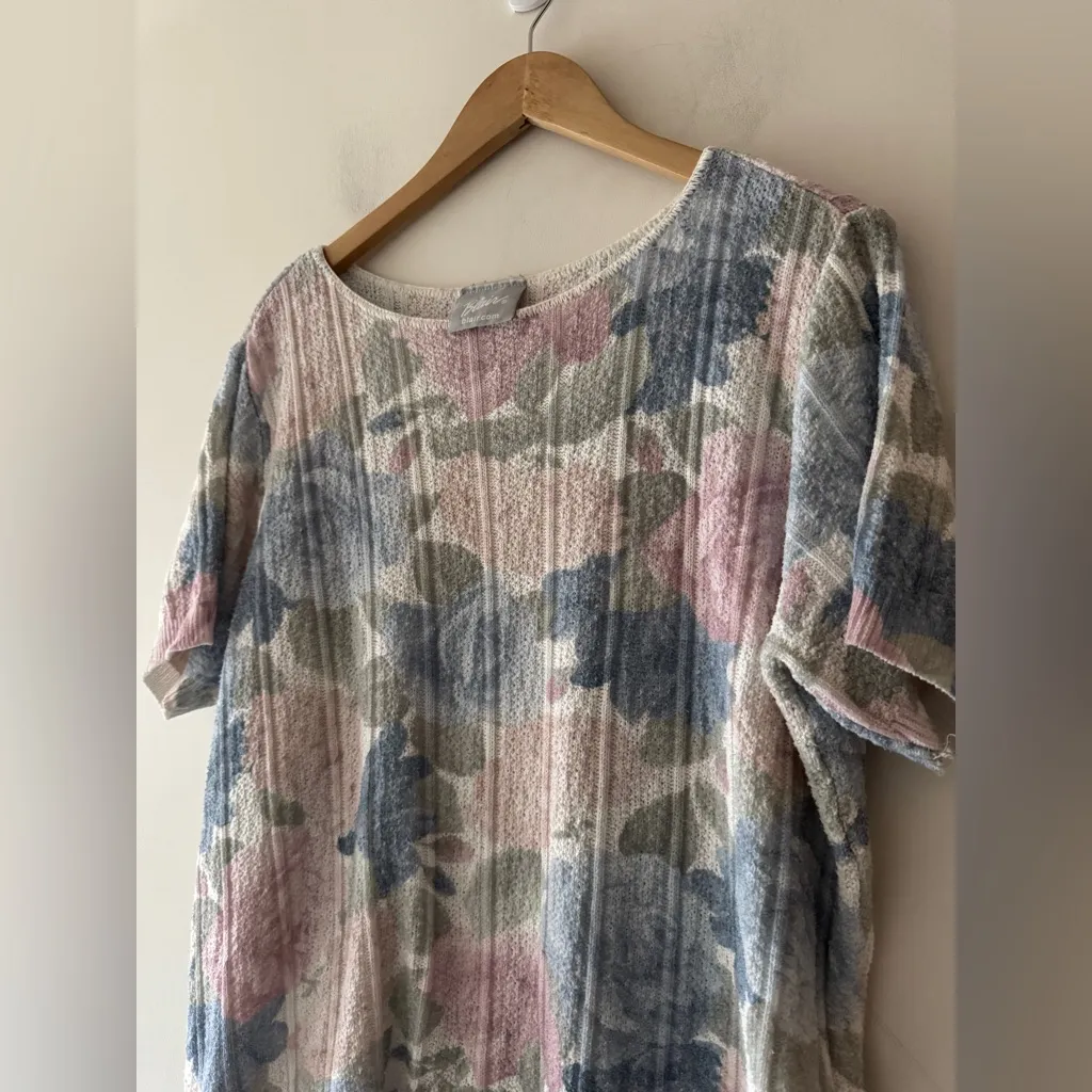 Blair Vintage 90’s Pastel Terrycloth Knit Floral Top - Image 2