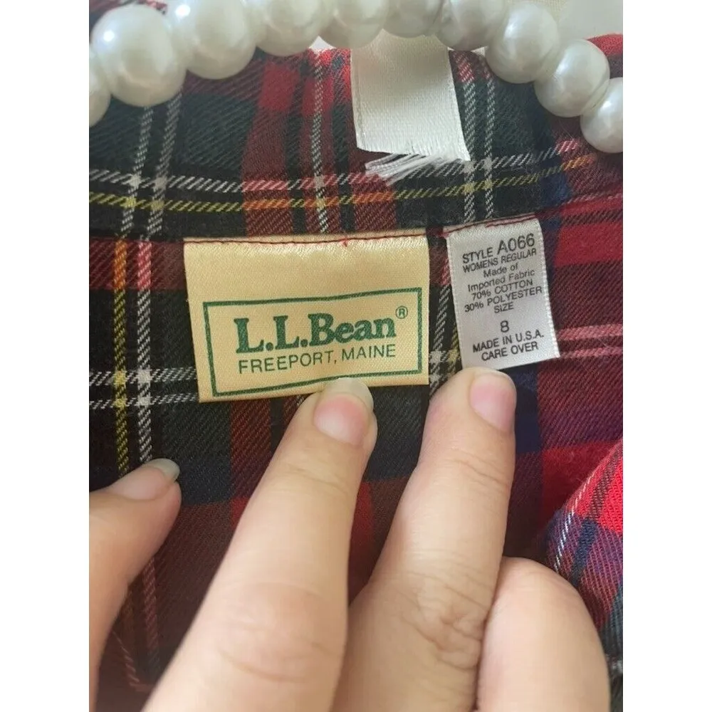 USA LL Bean Plaid  Red Traditional Women’s SHIRT TUNIC 1/4 BUTTONS UP SIZE 8 - Image 3