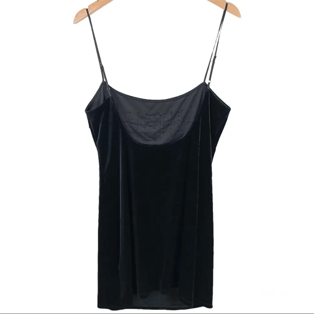 Y2K Victoria’s Secret Black Velvet Beaded Slip Dress Mini Sz Large - Image 2