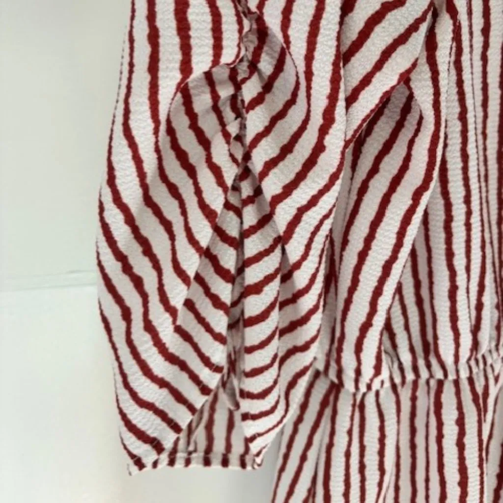 J For Justify Maroon Dress XL Stripe Gold Zip Drawstring Waist Casual Boho 3/4 - Image 5