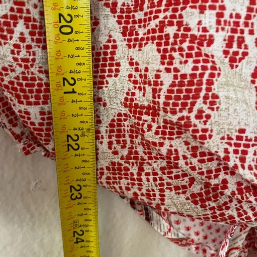 White Crow Red Patchwork Tie Front Blouse Button Down Shirt Women’s XS - Image 5