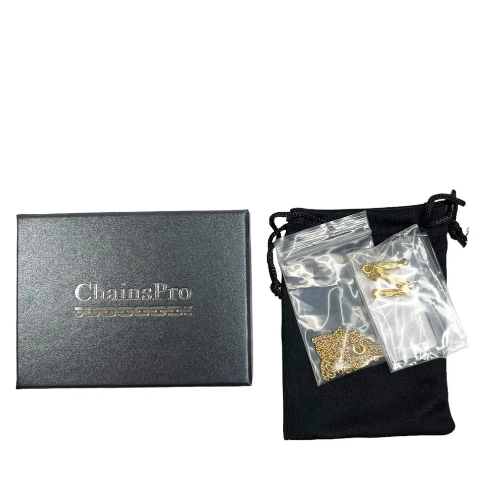 New Chainspro N Initial Monogram Wood Look Gold Tone Chain Necklace - Image 8