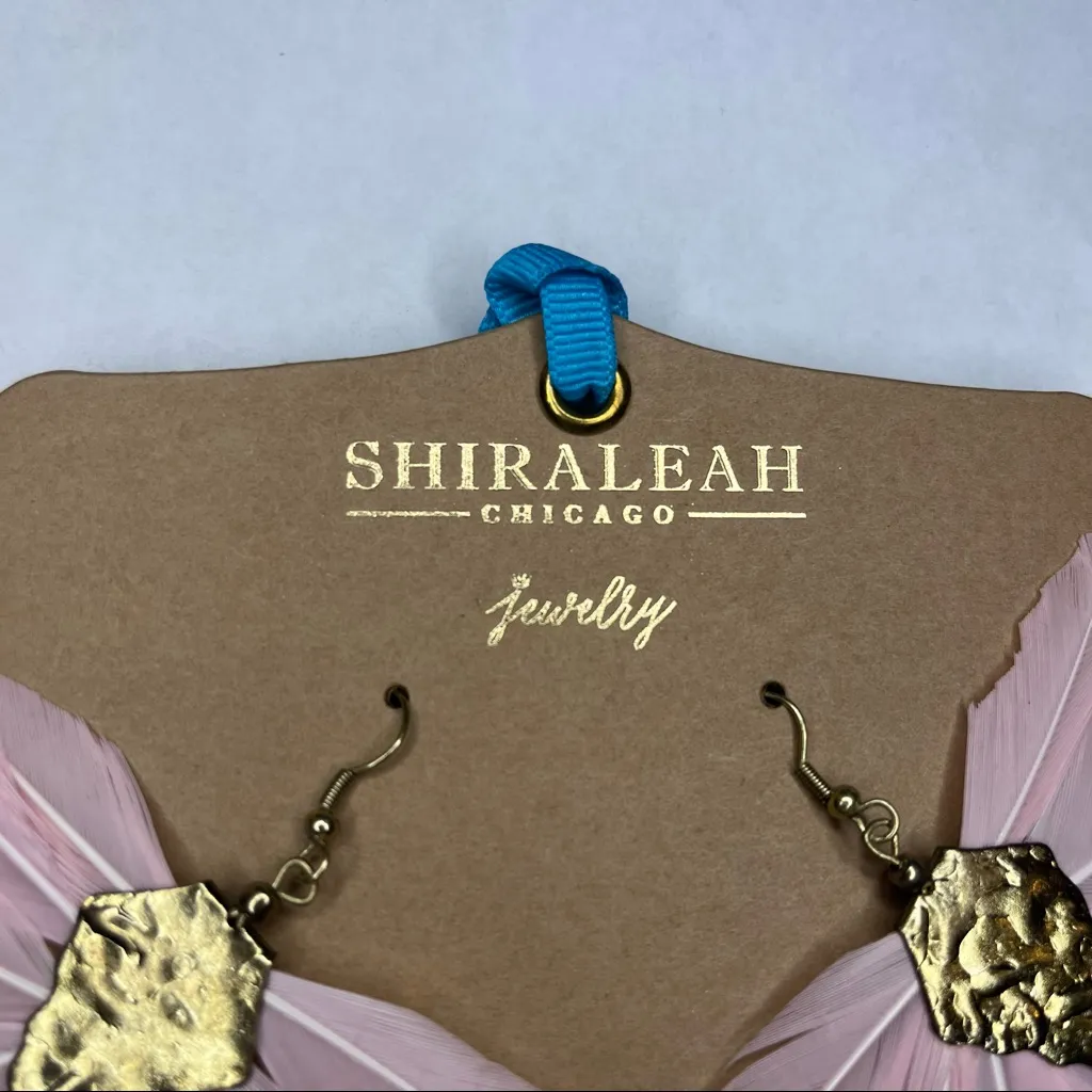 Shiraleah  CHICAGO Chantae Pink Feather Earrings Boho Dangle Hoops NWT - Image 2