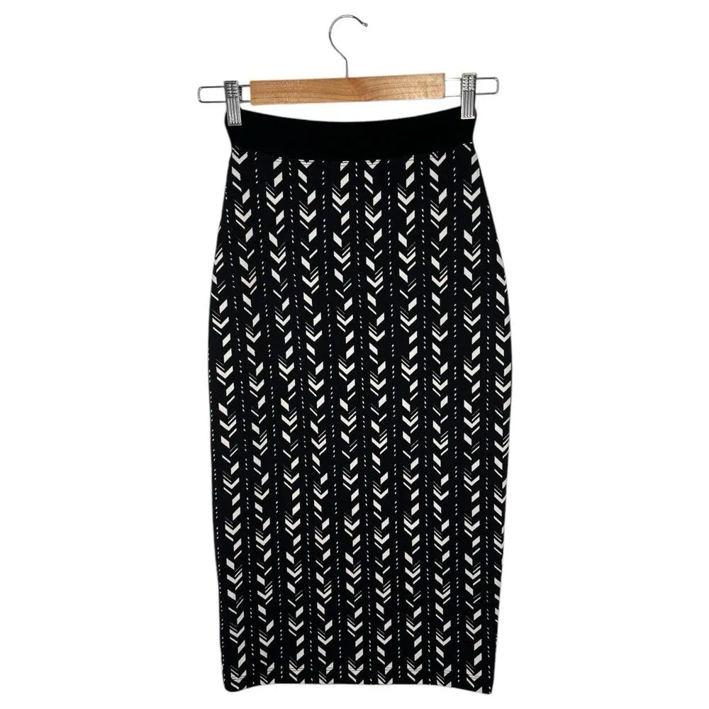 Black Halo Skirt Womens XS Midi Pencil Shirt Geometric Slimming Designer Black - Image 2