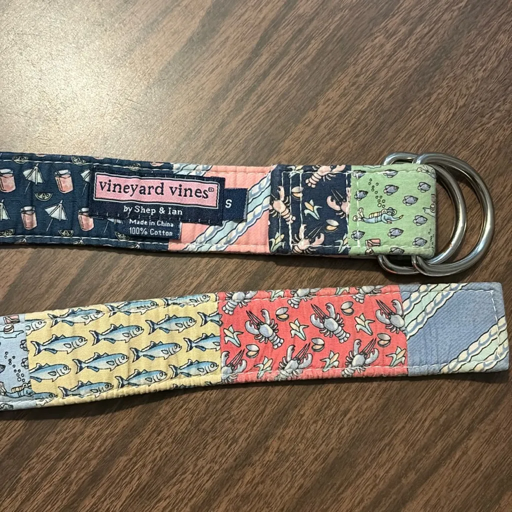 Vineyard Vines Patchwork Belt Small Canvas Pink Blue Nautical Whale - Image 3