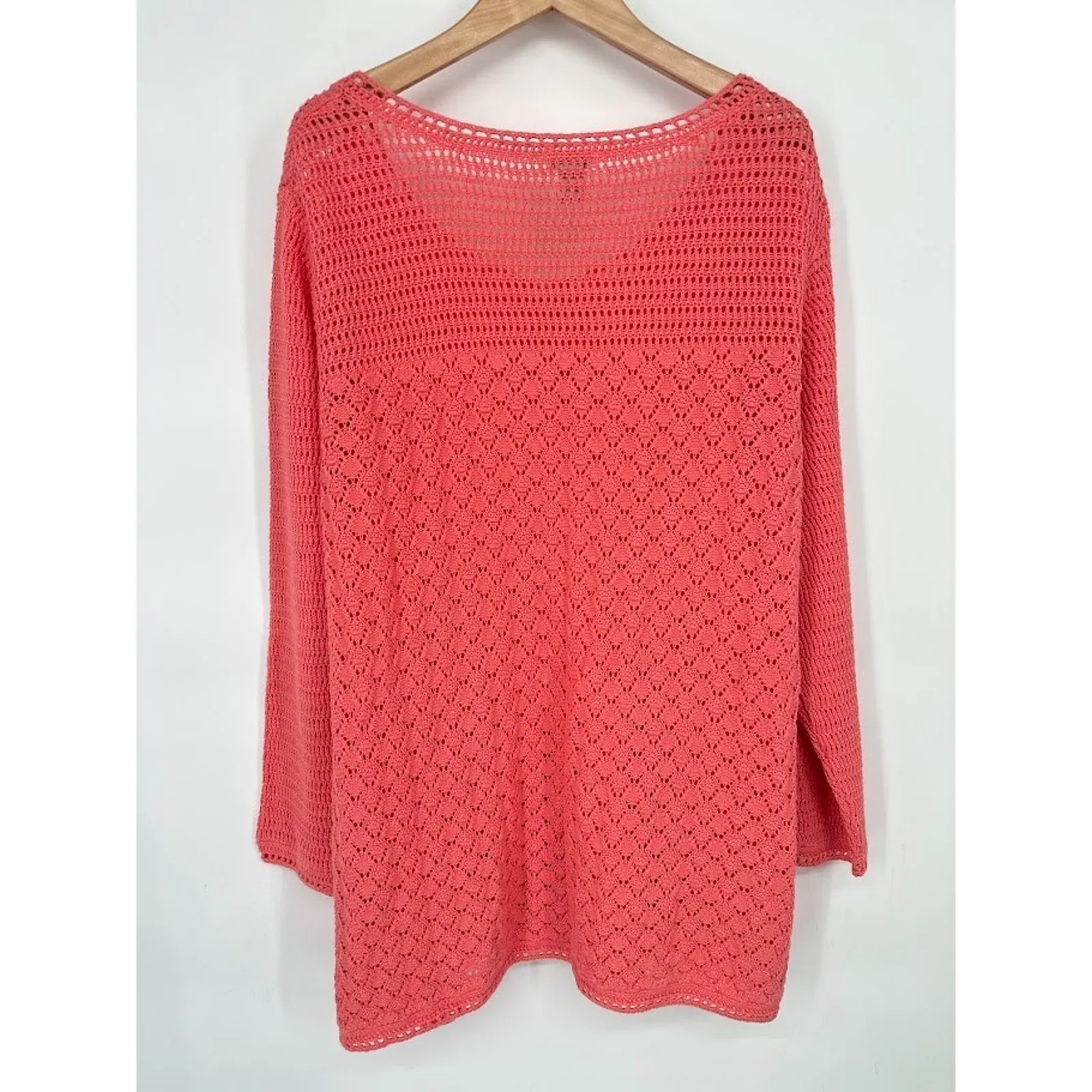 LL Bean Sweater Womens XL Pink Crochet Linen Blend Grandma Cottage Cardigan - Image 4