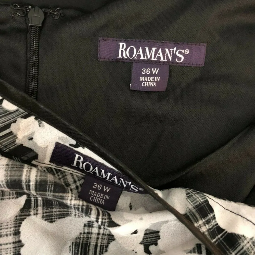 Roamans Outfit Set Dress Cardigan Duster Maxi Floral Black White Size 36W - Image 6