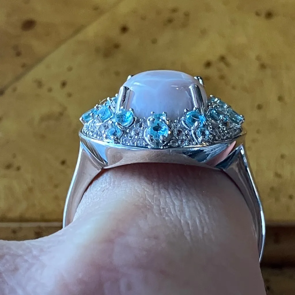 Natrolite Blue Apatite Sterling Silver Cocktail Ring Size 10 - Image 2