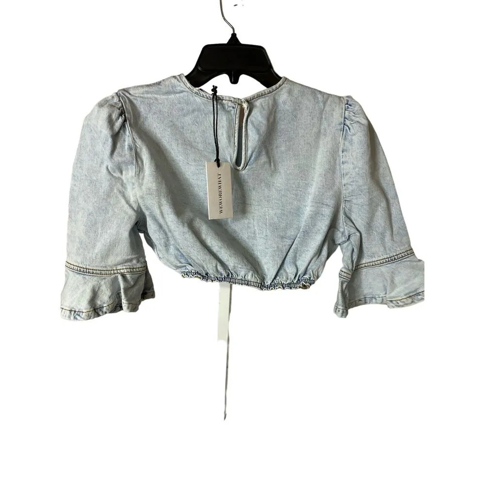 WeWoreWhat Women's Size Small Cropped Denim Jean Top Blue Light Wash NWT - Image 2