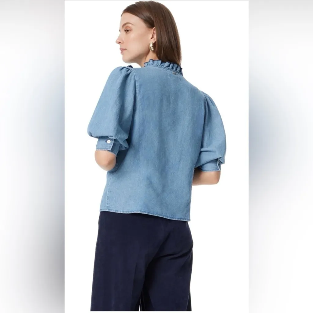 NEW Denim Cotton Sam Edelman Alice Ruffled Button Puff Sleeve Shirt 1X $119 - Image 5