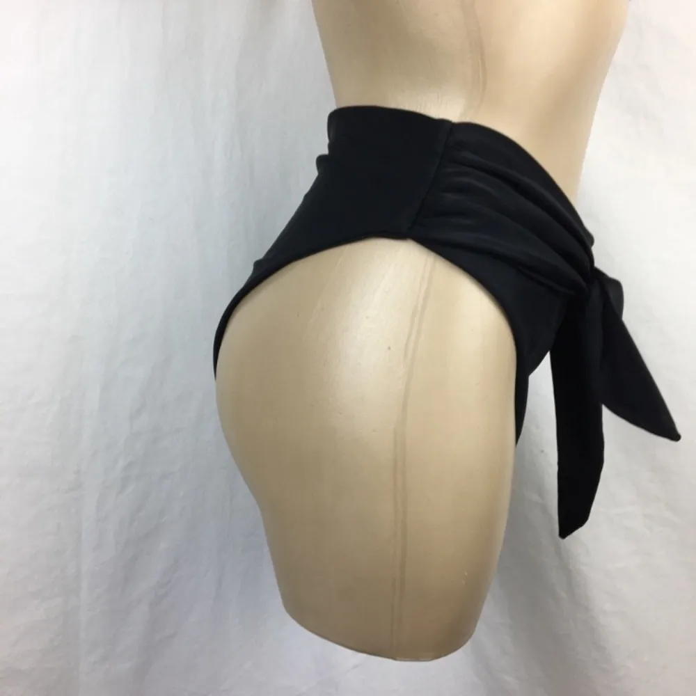 French Cut High Tie Waist Black Bikini Swim Bottoms M New Size M - Image 4