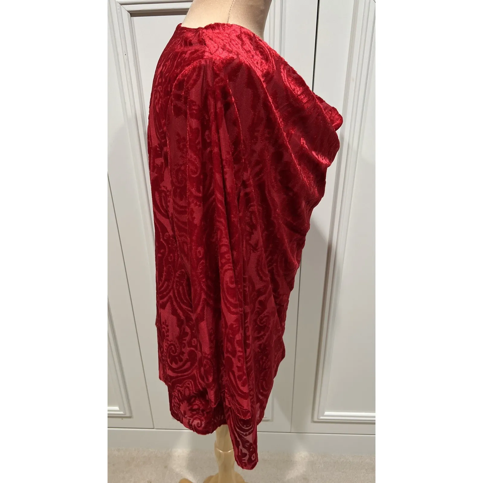 Red Velvet Burnout Top Cowl Neck Damask Love Romantic Holiday Party Occasion Size 1X - Image 2
