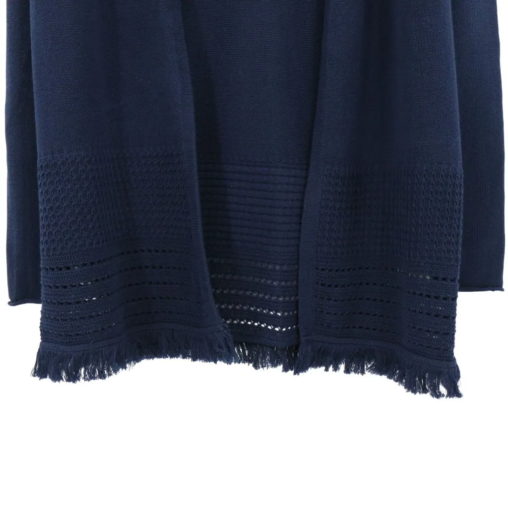 Lilly Pulitzer Noble Navy Blue Fringe Trim Open Front Cardigan Sweater M - Image 5