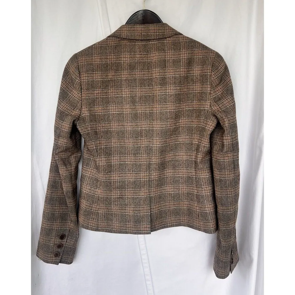 Theory Brown Plaid Wool Blend Blazer Jacket Size 4 Preppy Academia Office Work - Image 3