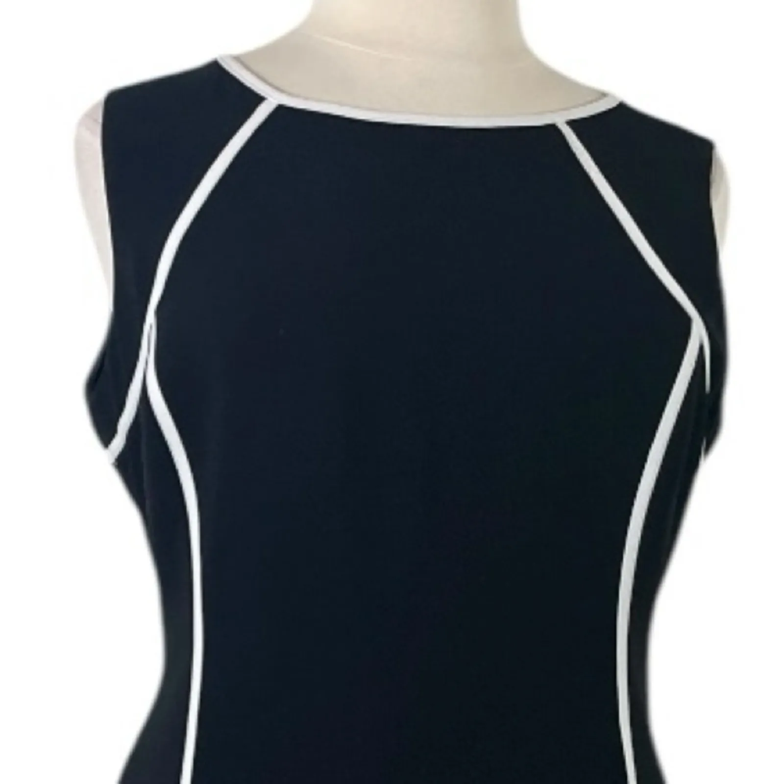 Kasper Sheath Dress Sleeveless Round Neck Black White Trim Women’s Plus Size 18 - Image 7