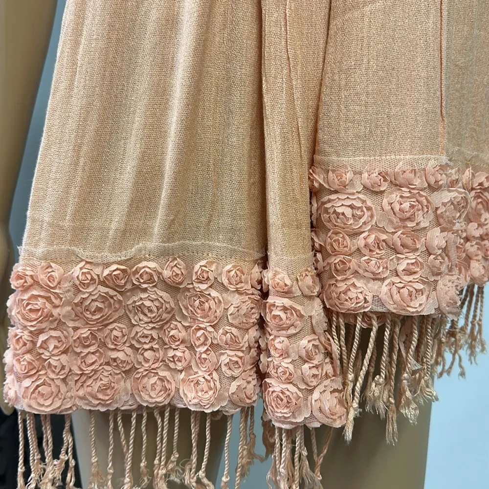 Light Orange Peach Rosette Accent Gauzy Sarong Wrap Scarf 25.5 x 63.5 inches - Image 8