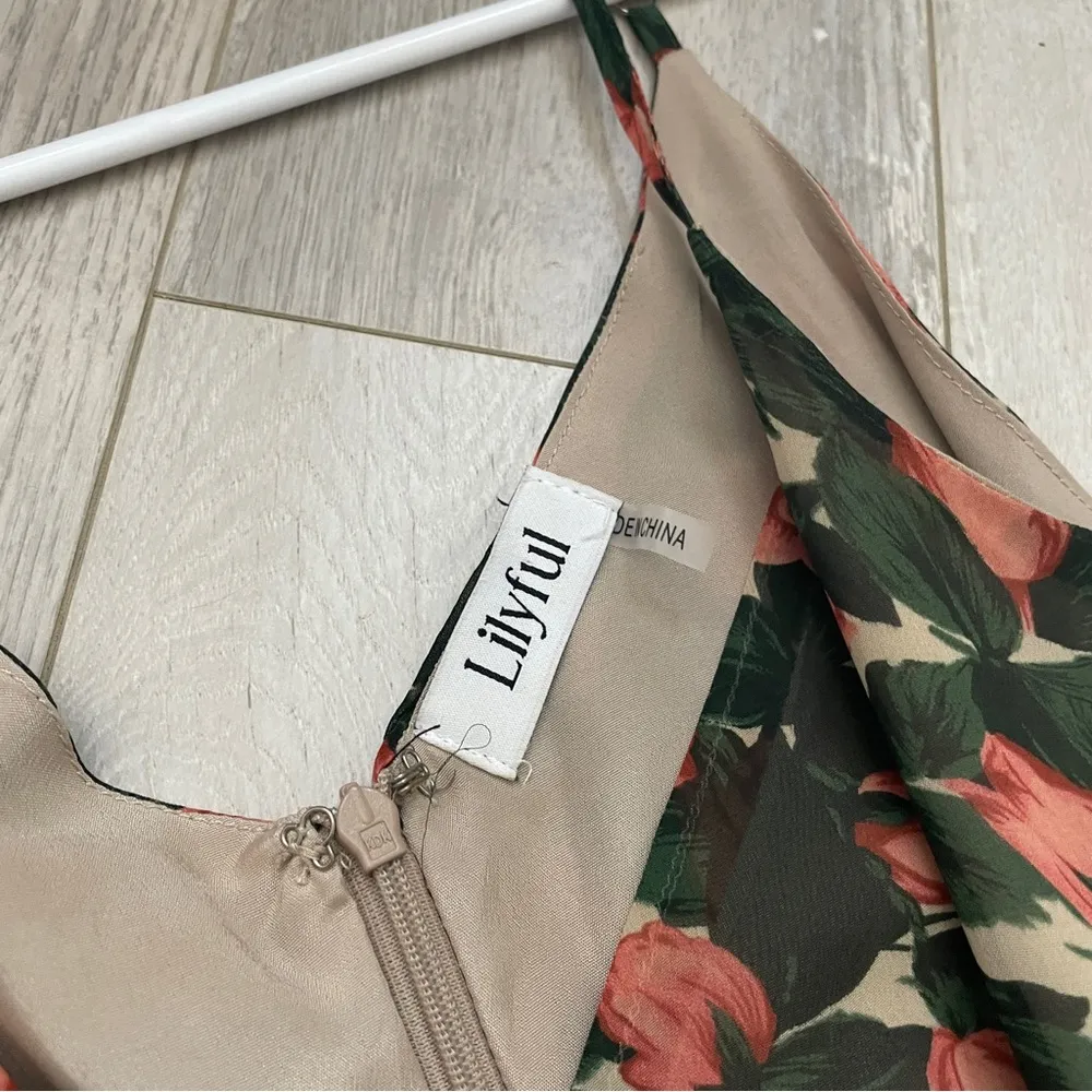 Lilyful Floral Ruffle Midi Dress Wedding Formal Cottagecore Green Red (Medium) - Image 8