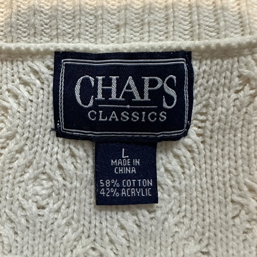 Chaps Classics Ivory Loose Cable Knit Round Neck Sweater Oversized Large - Image 14